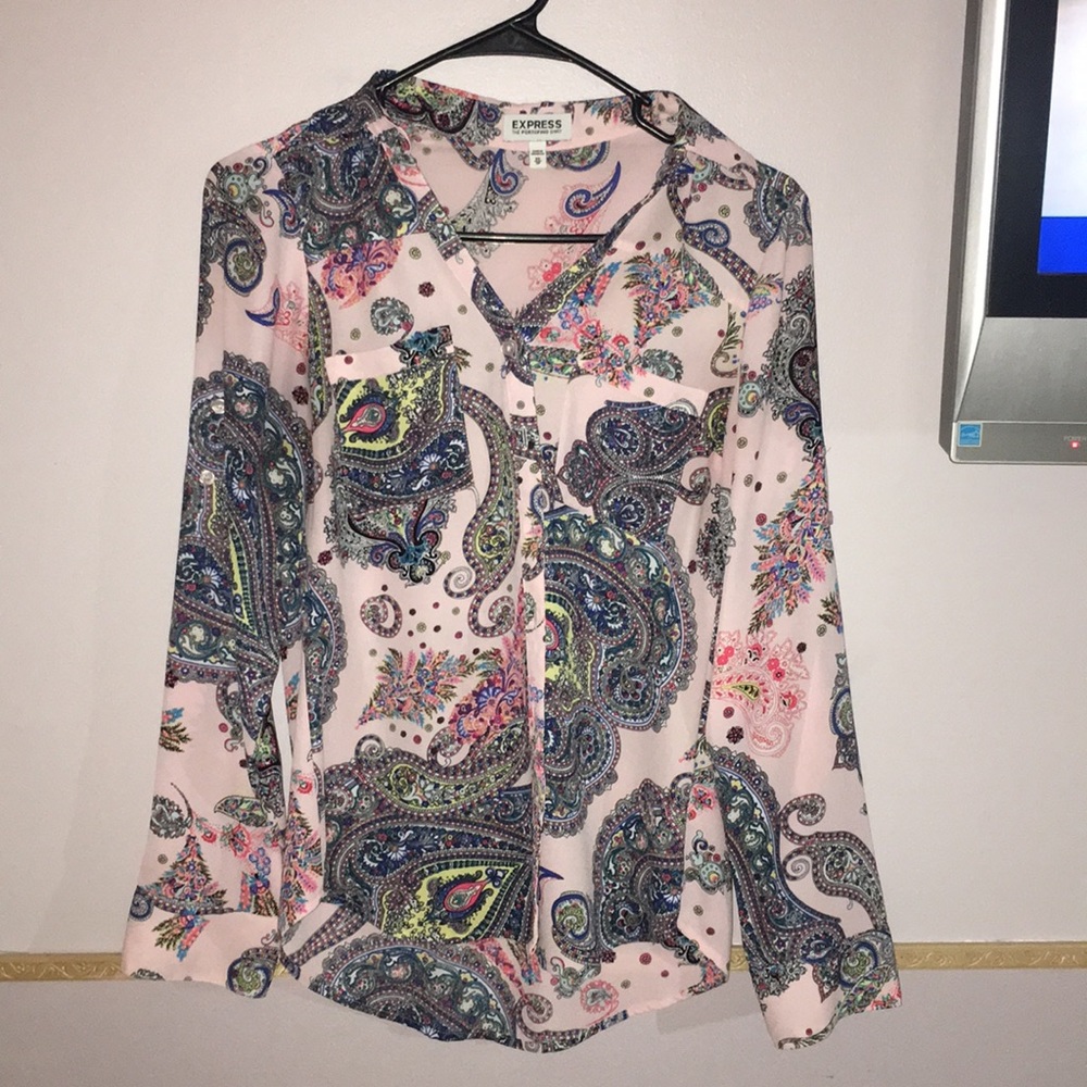 Express Portofino Top Retro Patterned Shirt XS